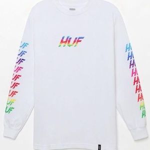 HUF Men’s White Rainbow Shocker Longsleeve T-Shirt